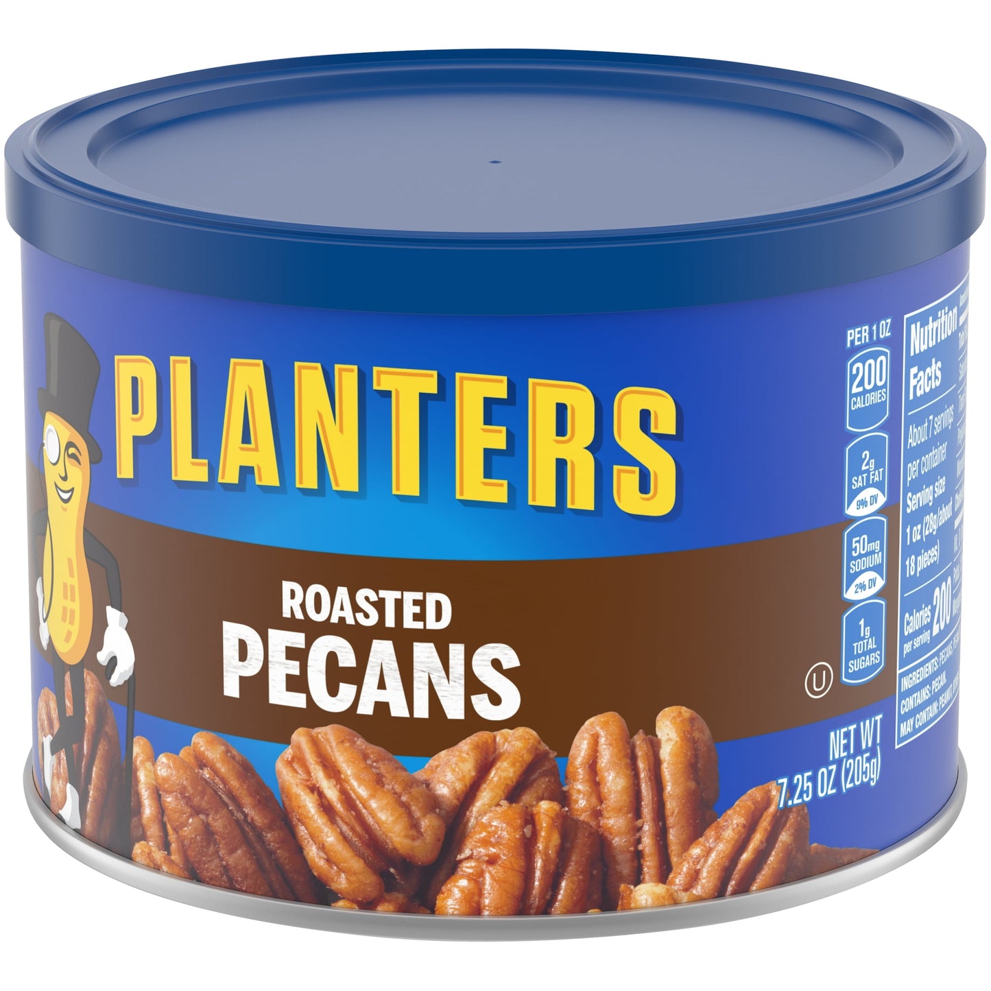 Roasted Pecan Nuts, Party Snacks, Plant-Based Protein, 7.25 Oz Canister