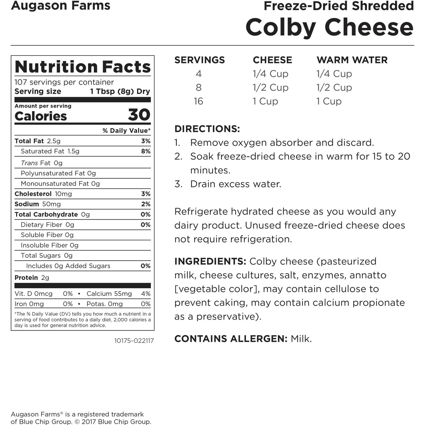 Freeze Dried Shredded Colby Cheese 1 Lbs 14 Oz No. 10 Can