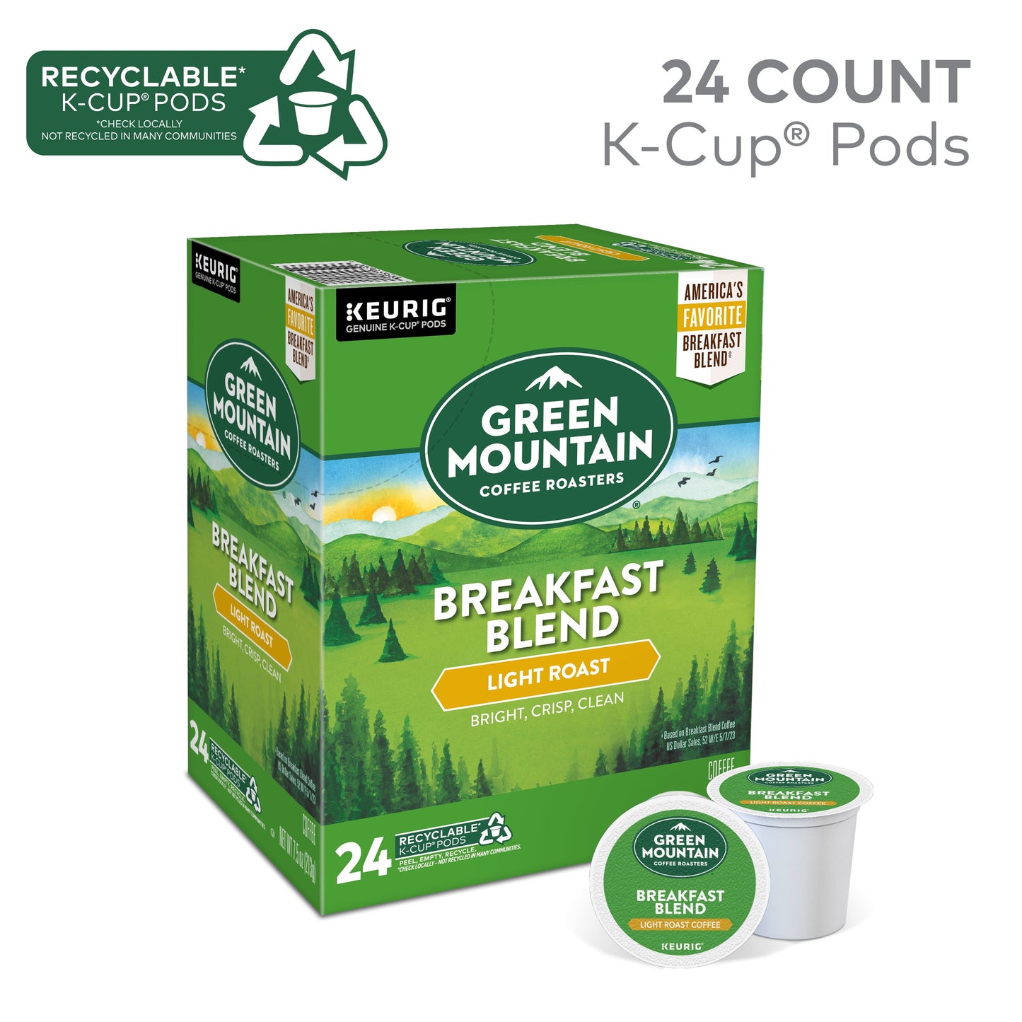 Green Mountain Coffee Roasters, Breakfast Blend Light Roast K-Cup Coff