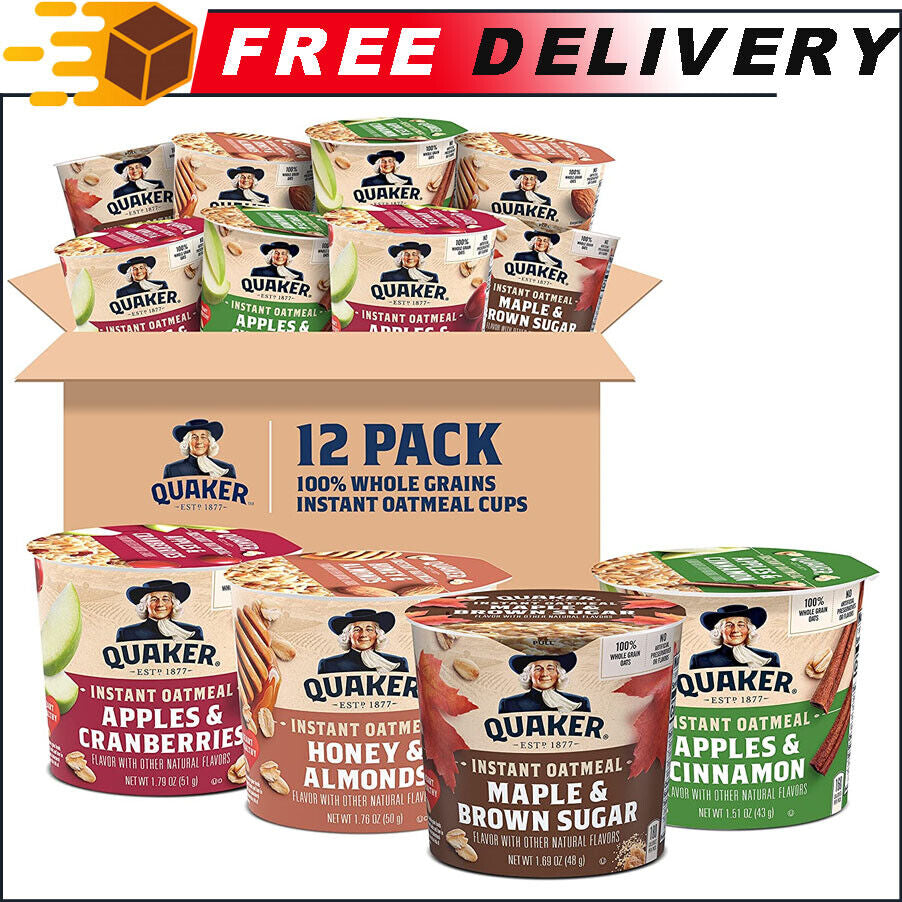 12Pk Quaker Instant Oatmeal Express Cups, 4 Flavor Variety Pack, 1.76 Ounce