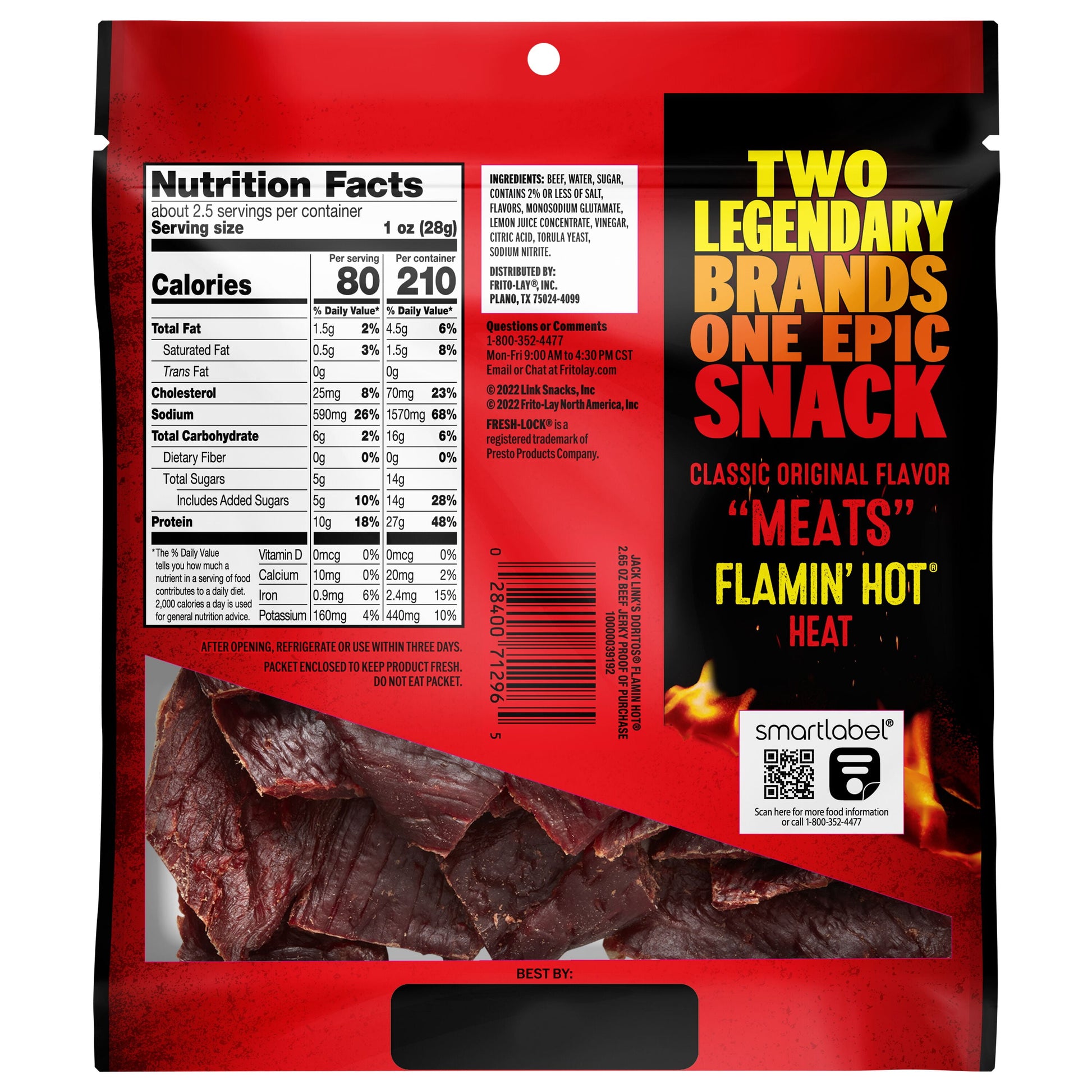 Jack Link’S® Flamin’ Hot® Flavored Original Beef Jerky & Dried Meats, 2.65 Oz Bag