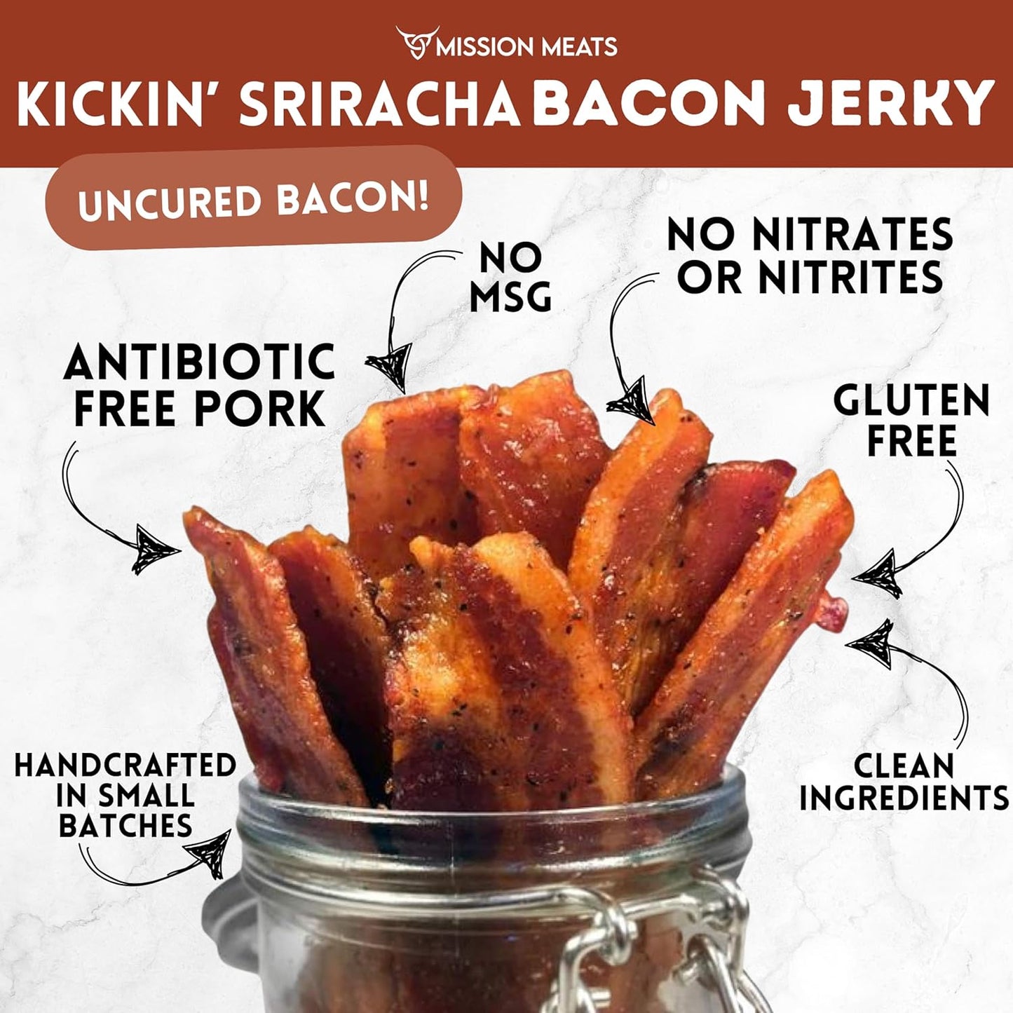 Candied Bacon Jerky (Sriracha) – Uncured Bacon Jerky, Perfect Precooked Bacon for Bloody Mary Bar Supplies, Bloody Mary Bacon, Real Bacon Gifts – Small Batch, Gluten Free, 2Oz (Pack of 3)