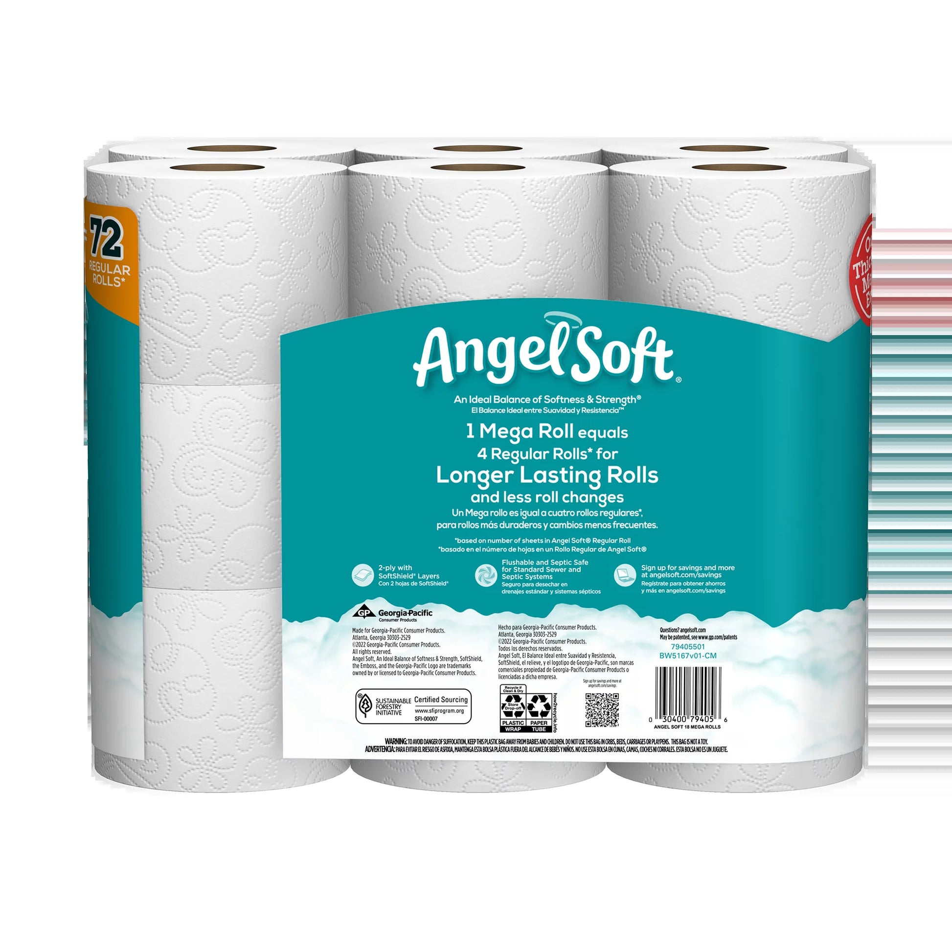 (4 Pack)  Toilet Paper, 18 Mega Rolls, 2-Ply Toilet Tissue