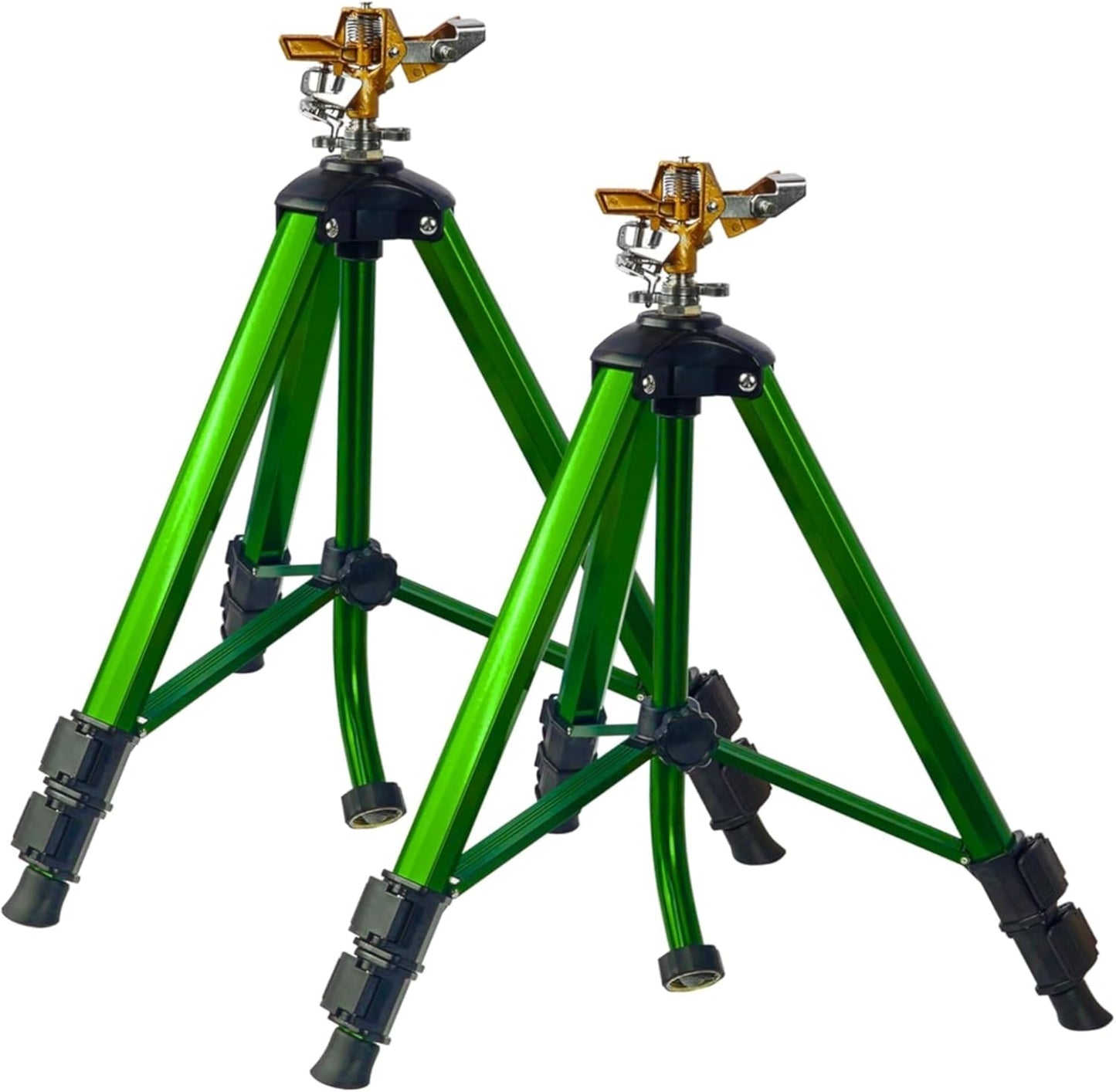 Impact Sprinkler on Tripod Base, 2 Pack Tripod Sprinklers with Brass Head, 360 Degree Large Area Irrigation with Extension Legs Flip Locks, Heavy Duty 3/4" Connector for Lawn Yard Garden