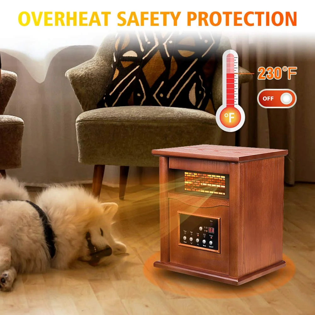 Infrared Space Heaters for Home, Portable Wood Electric Quartz Heater with Remote Control Thermostat Energy Efficient for inside Use