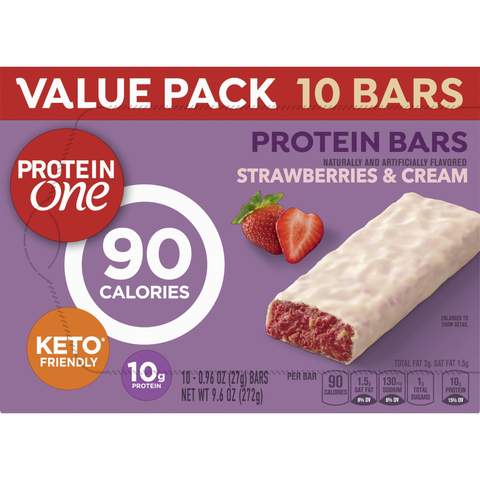 (2 Pack)  90 Calorie Keto Protein Bars, Strawberries and Cream, 10 Ct