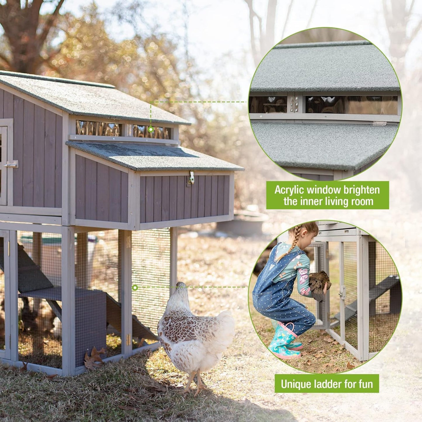 Chicken Coop Foldable Hen House Large Poultry Cage with Nesting Box and Run for 4-6 Chickens 26Ft²-Super Easy to Assemble