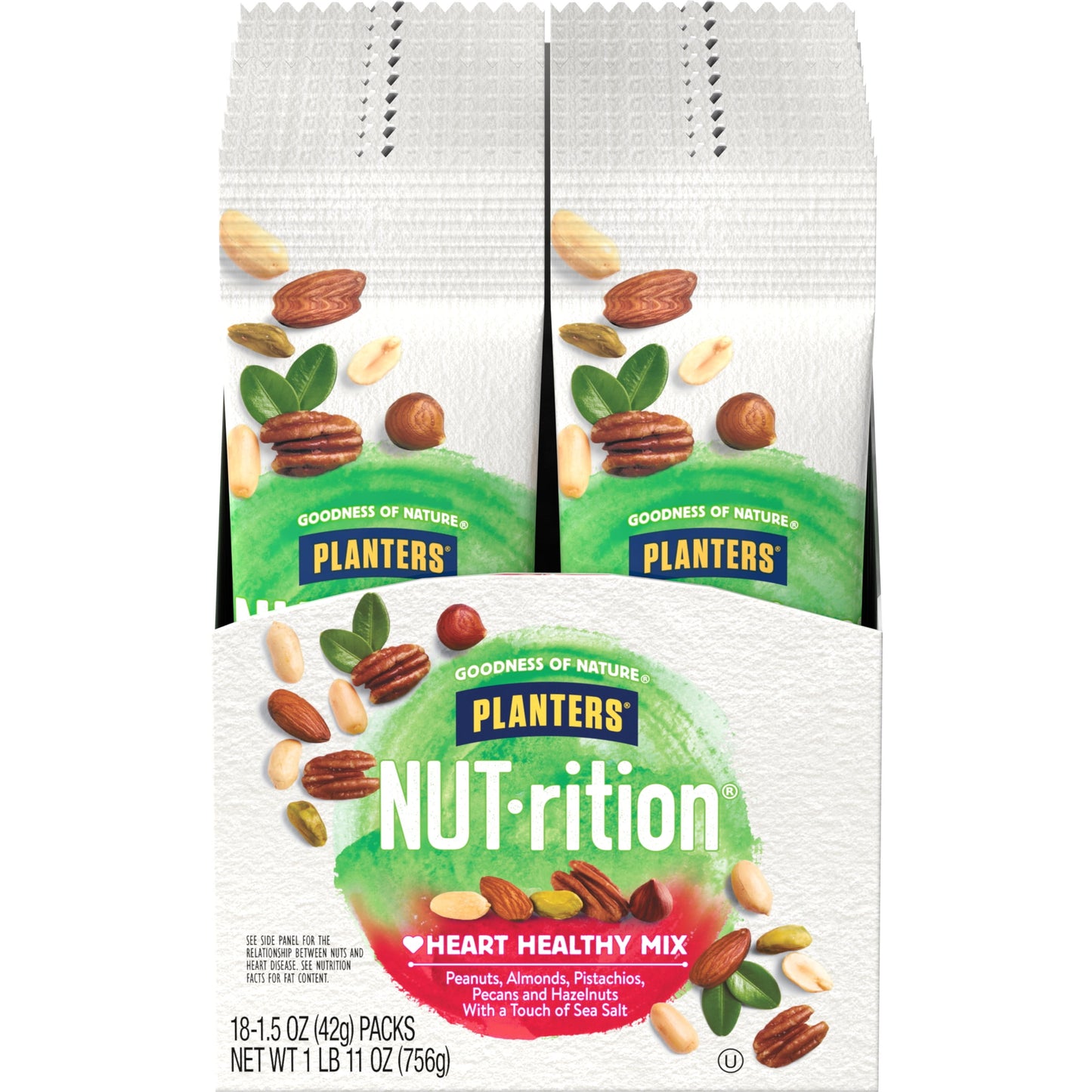 NUT-RITION Heart Healthy Mix with Peanuts, Almonds, Pistachios, Pecans, Hazelnuts & Sea Salt, 1.5 Oz Bag (Pack of 18)