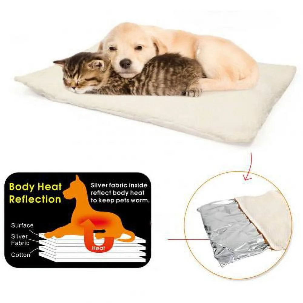 Cat and Dog Self Heating Pad, Pet Self-Warming Convertible Cuddle Bed, Electric-Free Quilted Cat Heating Mat Indoor, Machine Washable Thermal Dog Blanket, Brown, 24" X 18"