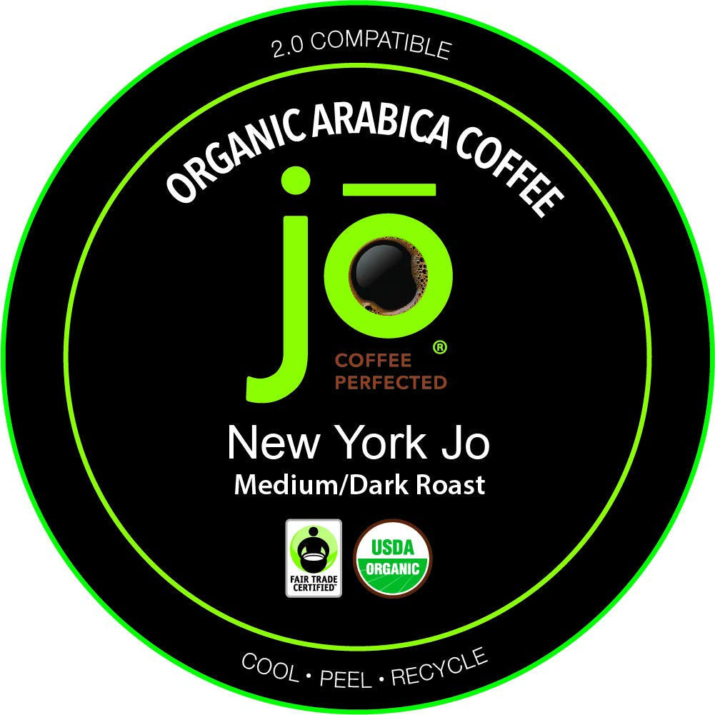 NEW YORK JO: 48 Cups Medium Dark Roast Organic Coffee for Keurig K-Cup Compatible Brewers, Fresh Seal Single Serve Cups, Smooth Rich Complex, Signature Blend, Fair Trade Certified, Kosher, Gluten Free