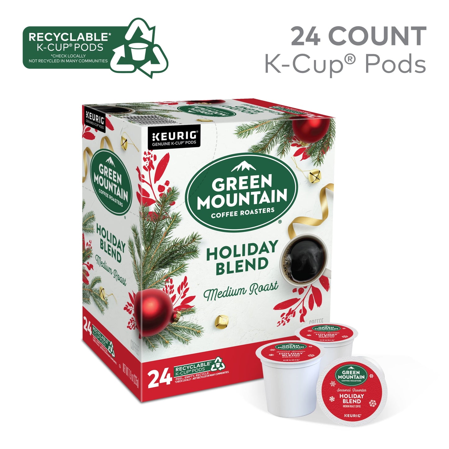 , Holiday Blend Medium Roast K-Cup Coffee Pods, 24 Count