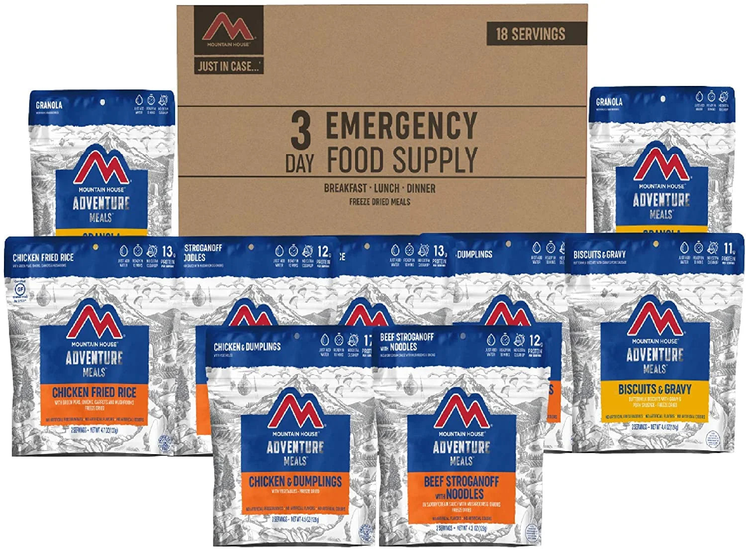 3-Day Emergency Food Supply | Freeze Dried Survival & Emergency Food Kit, Meals Are Perfect For: Emergency Preparedness, Camping, Backpacking, Hunting, Travel, Everyday Use, 18 Servings