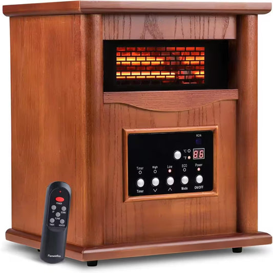 1500-Watt Portable Wood Electric Quartz Space Heater with Remote Control Thermostat Energy Efficient for inside Use