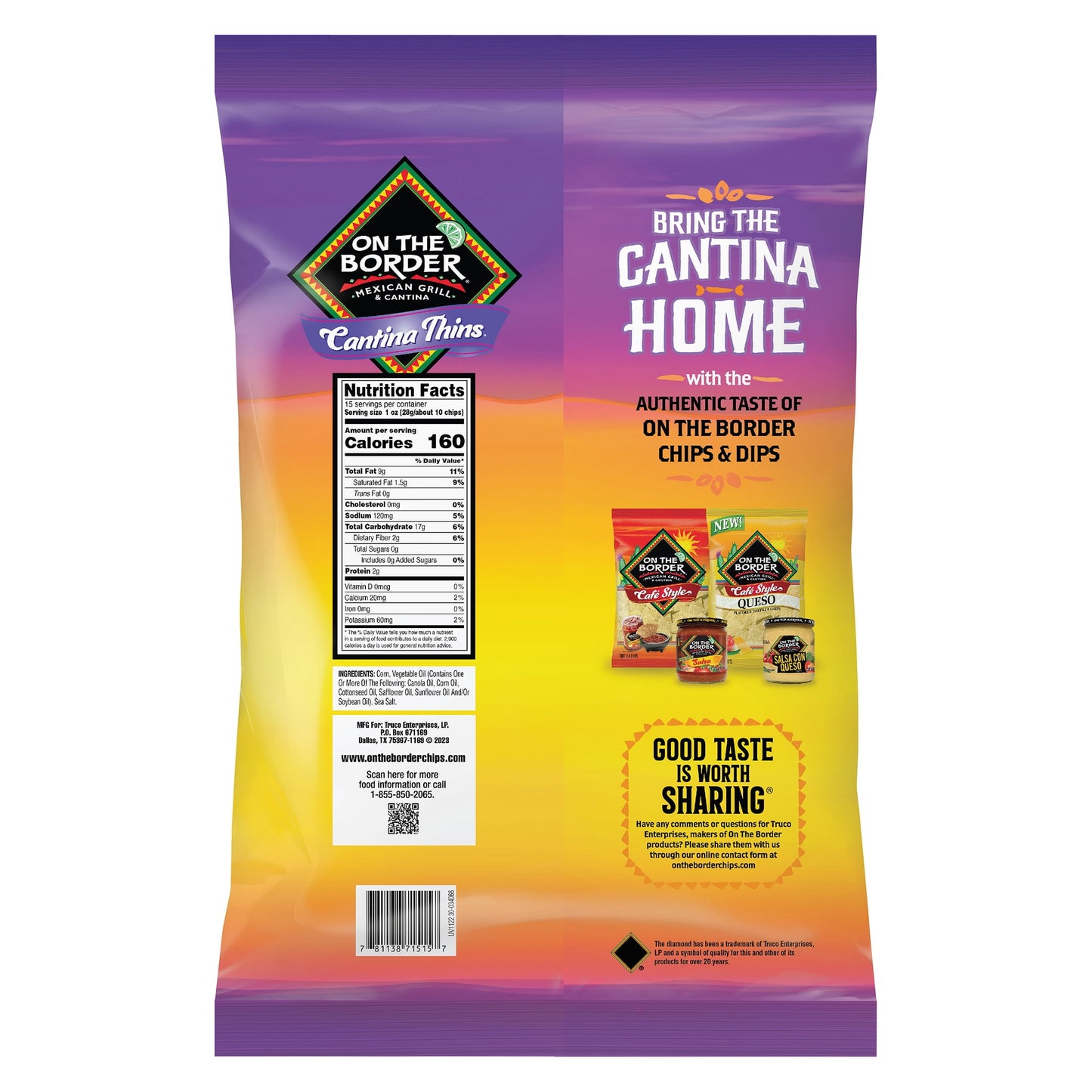 Cantina Thins Tortilla Chips, Gluten-Free, Fiesta Size, 15 Oz Bag