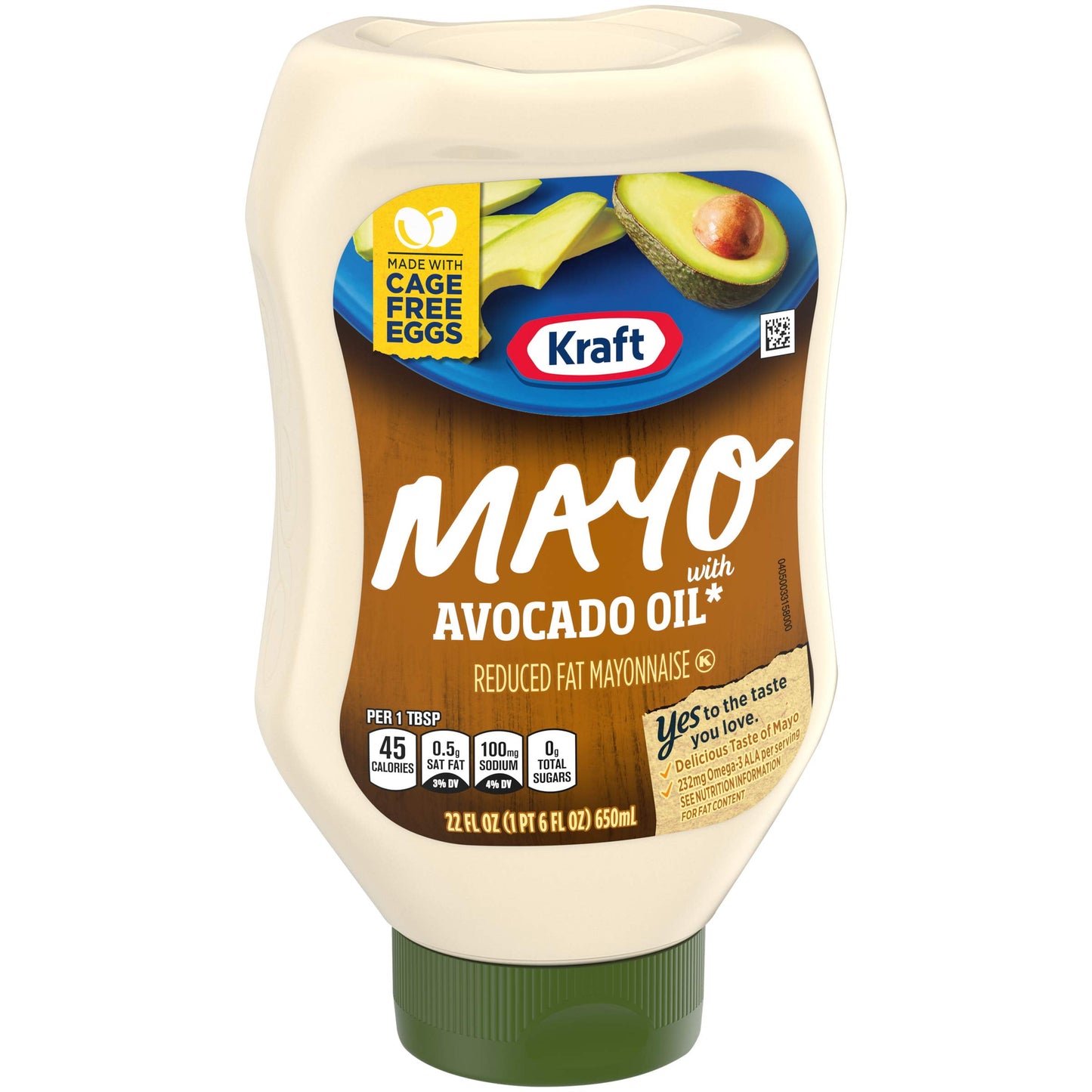 Mayo with Avocado Oil Reduced Fat Mayonnaise - Classic Creamy Condiment for Sandwiches and Salads, Made W/ Cage-Free Eggs, for a Keto and Low Carb Lifestyle, 22 Fl Oz Bottle