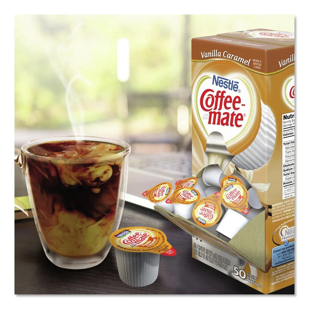 Coffee Mate Vanilla Caramel Liquid Coffee Creamer Singles, Lactose-Free Creamer, 0.375 Fl Oz, 50 Ct