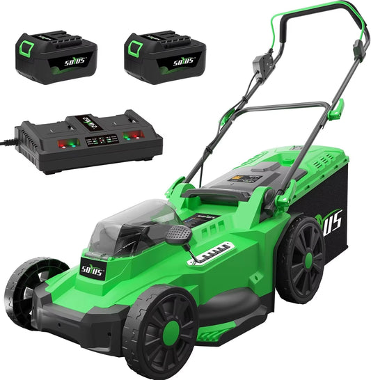 Electric Lawn Mower Cordless, 15 Inch 40V Battery Powered Lawn Mower with Brushless Motor, 6 Position Height