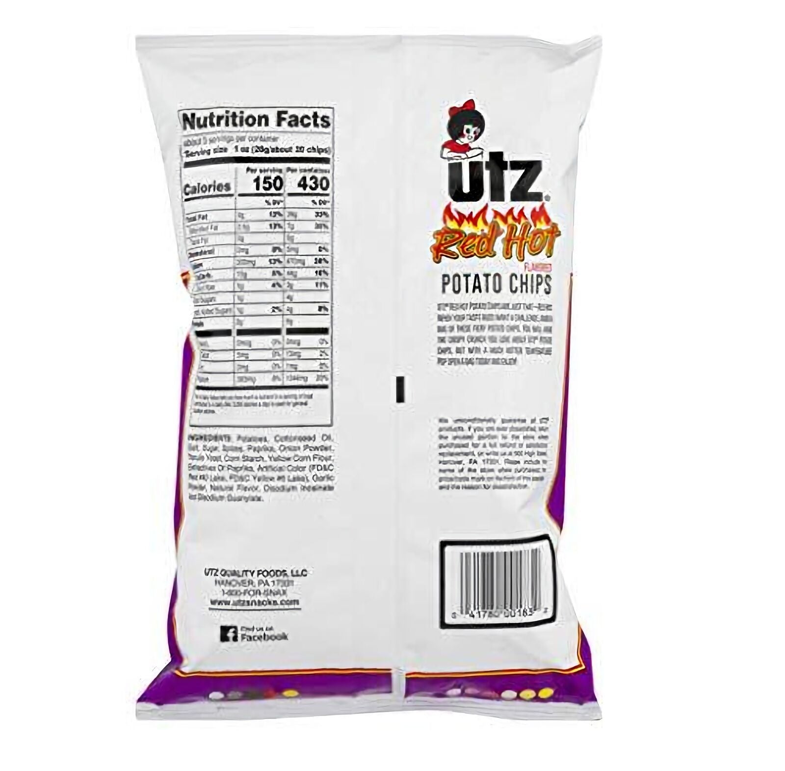 UTZ Red Hot Potato Chips 2.875 Oz Bags - Pack of 7