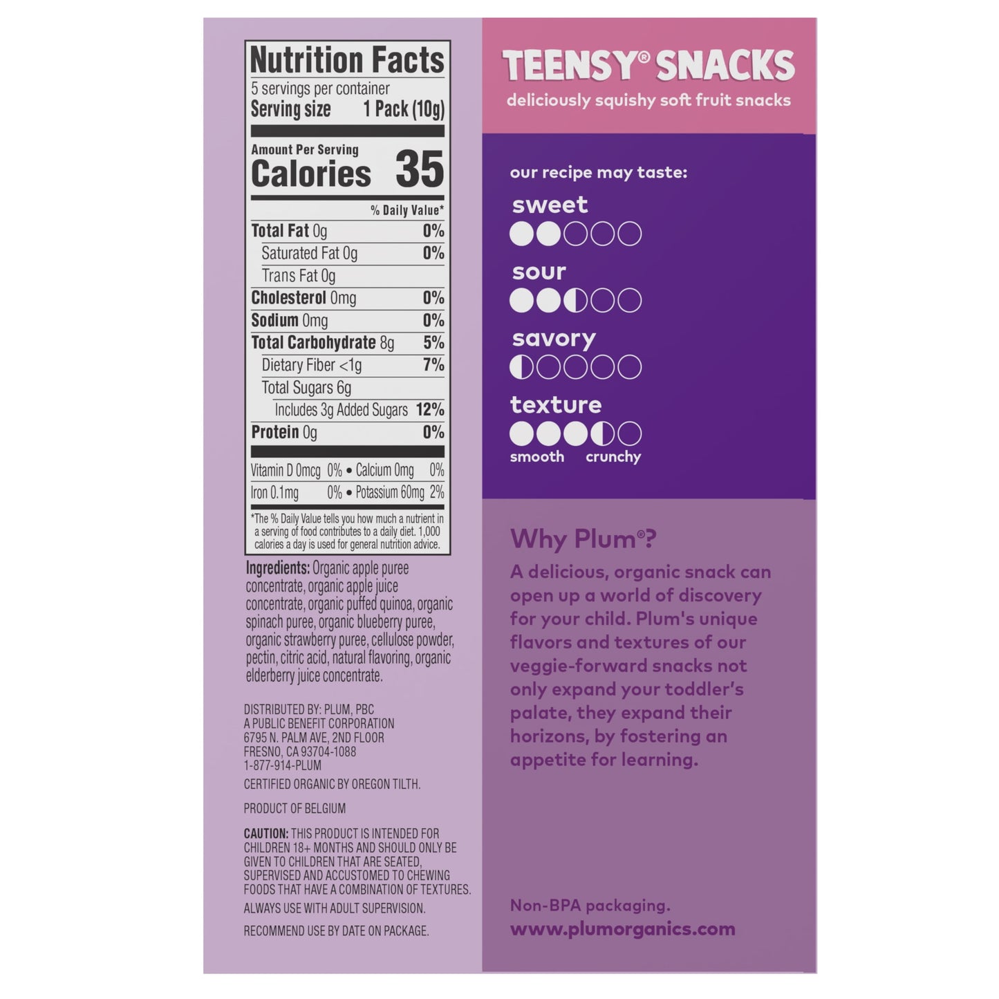 (4 Pack)  Teensy Snacks Soft Fruit Snacks, Berry with Puffed Quinoa, 0.35 Oz Bags, 5 Count