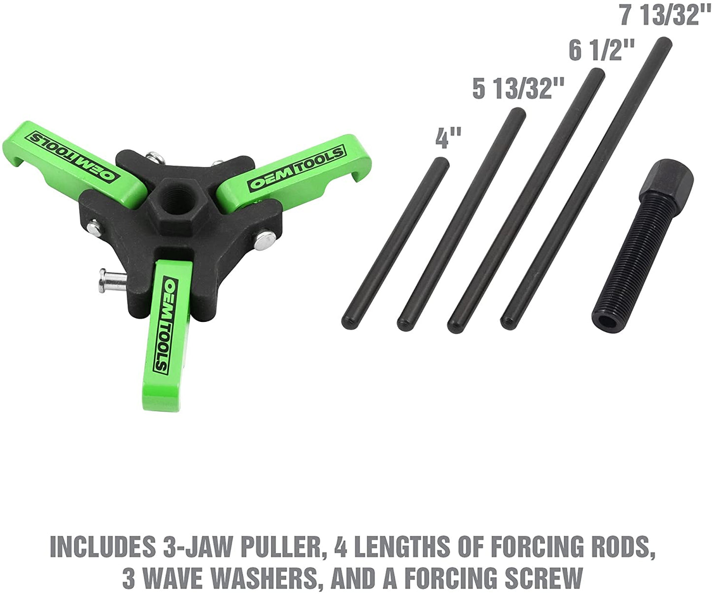 25090 Harmonic Balancer Puller/Installer Set, 3 Jaw Puller for Use with GM, Ford, and Chrysler, Spring-Loaded Jaws Tool, Multiple Forcing Rods