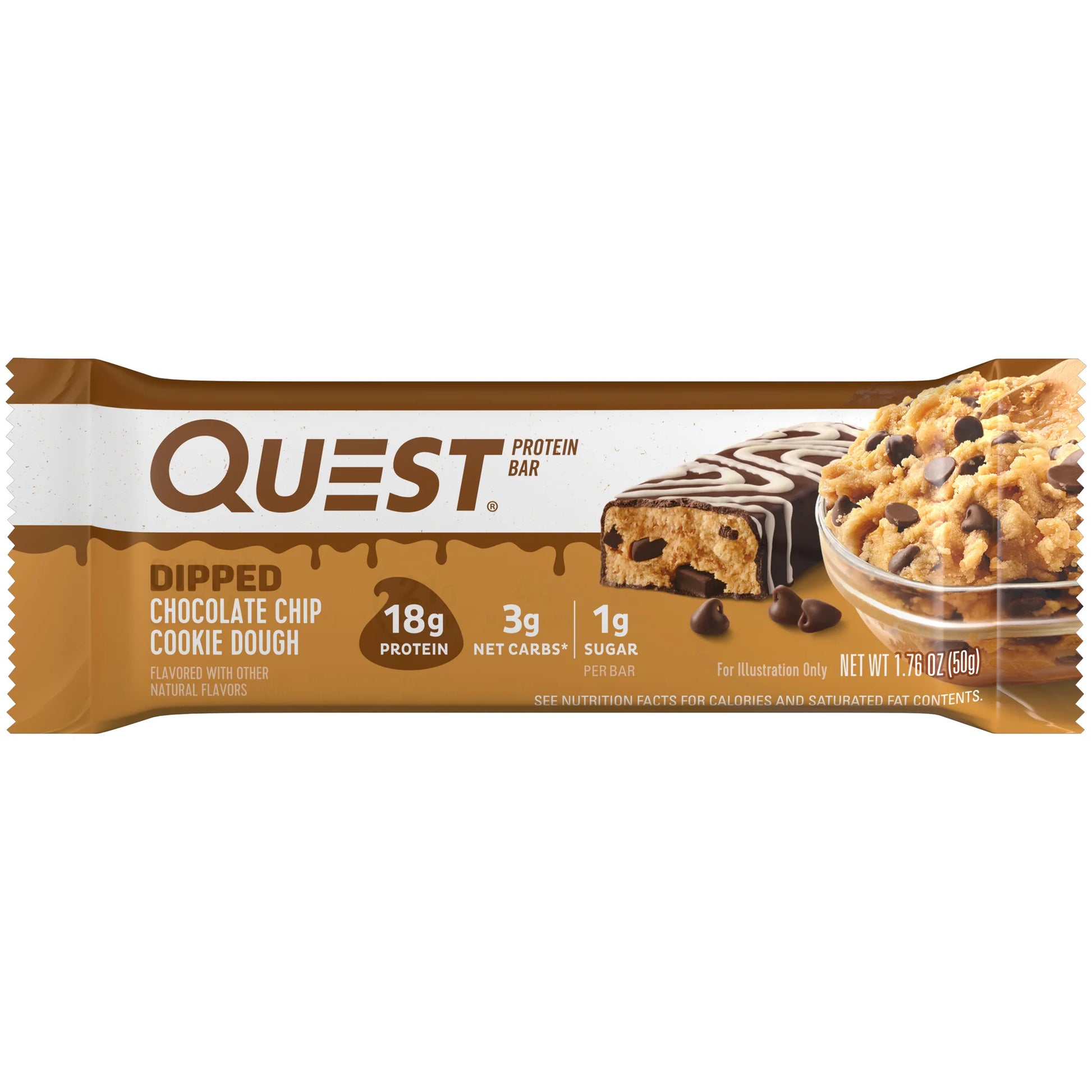 (3 Pack)  Dipped Protein Bars, Low Sugar, High Protein, Chocolate Chip Cookie Dough, 4 Count