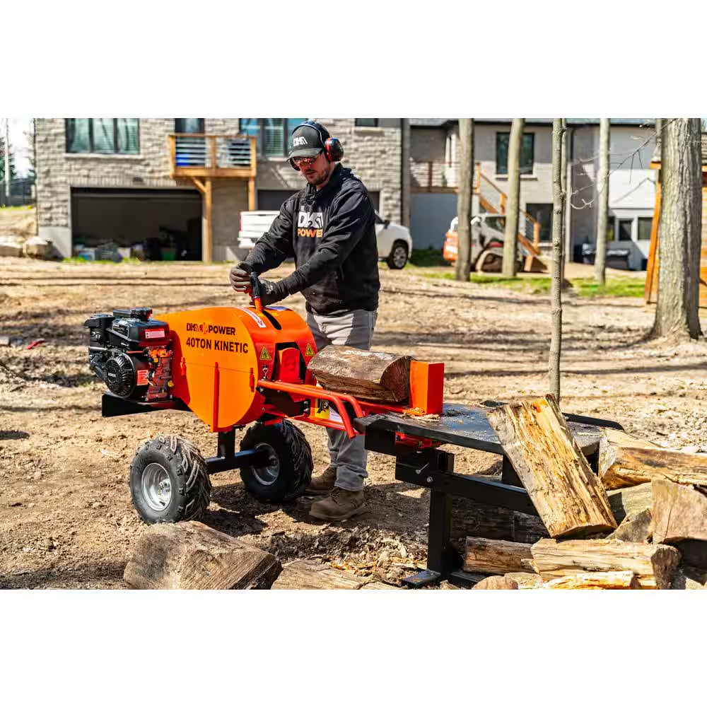 40-Ton 7 HP 208Cc Certified Commercial Horizontal Kinetic Log Splitter with Kohler Engine & 1-Sec Cycle Time