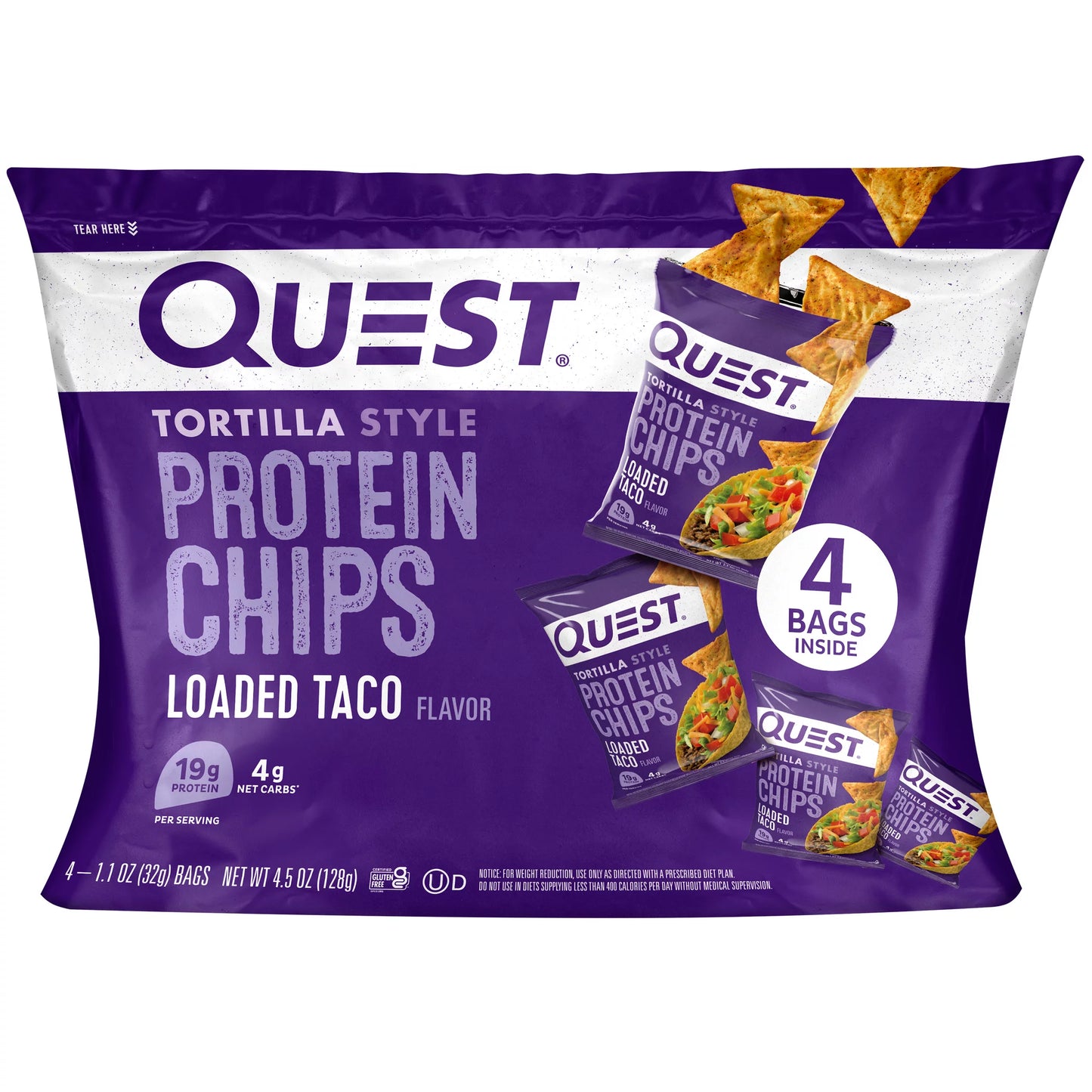 (2 Pack) , Tortilla Style Protein Chips, Low Carb, High Protein, Loaded Taco, 4.5 Oz, 4 Ct