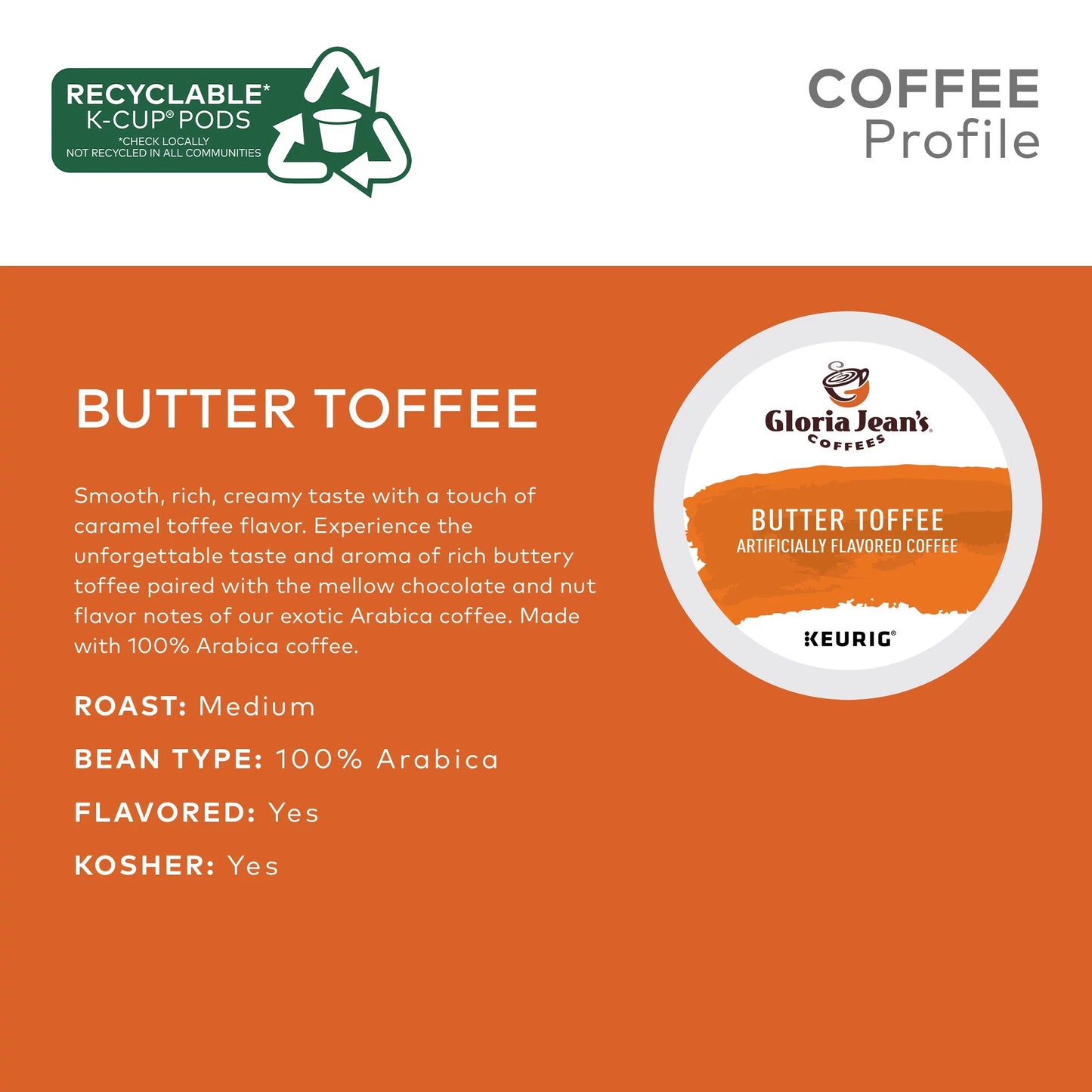 Gloria Jean'S Coffee, Butter Toffee Medium Roast K-Cup Coffee Pods, 24 Count