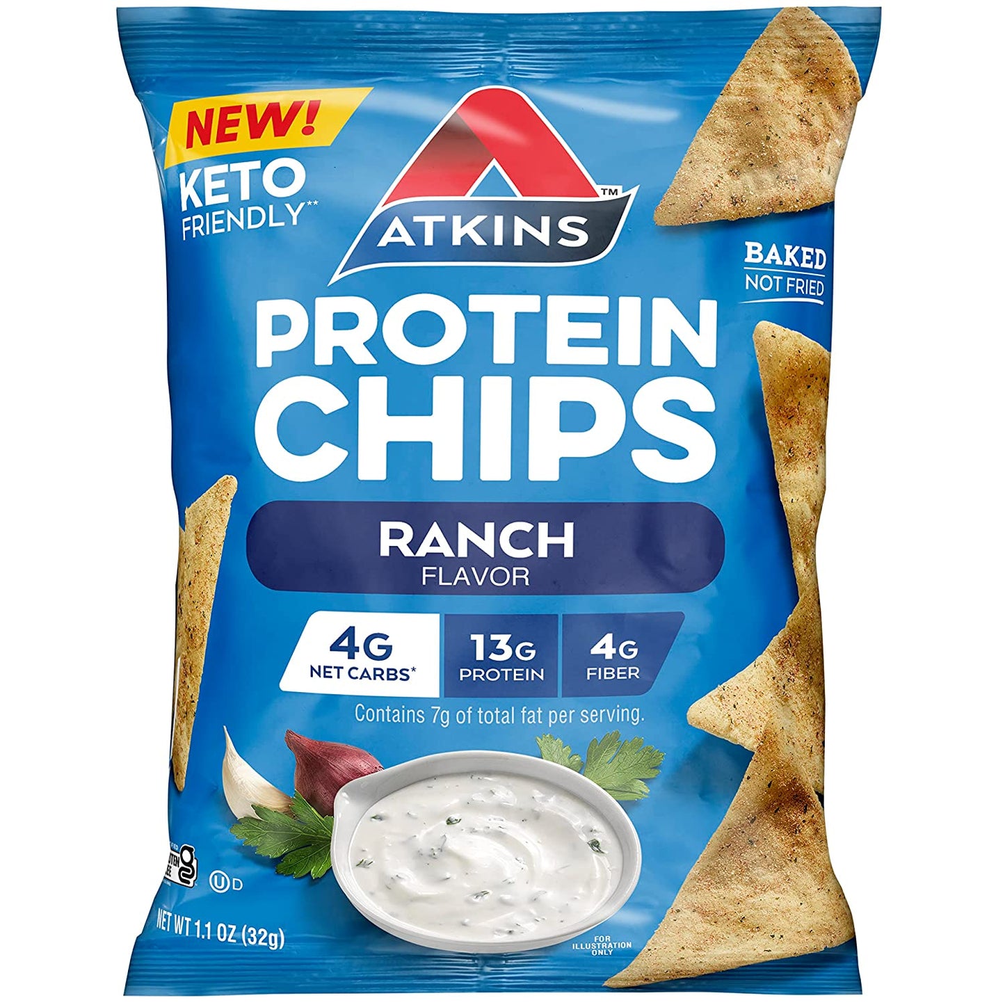 Atkins Protein Chips, Ranch, Keto Friendly, Baked Not Fried,1.1 Oz(Pack of 12)