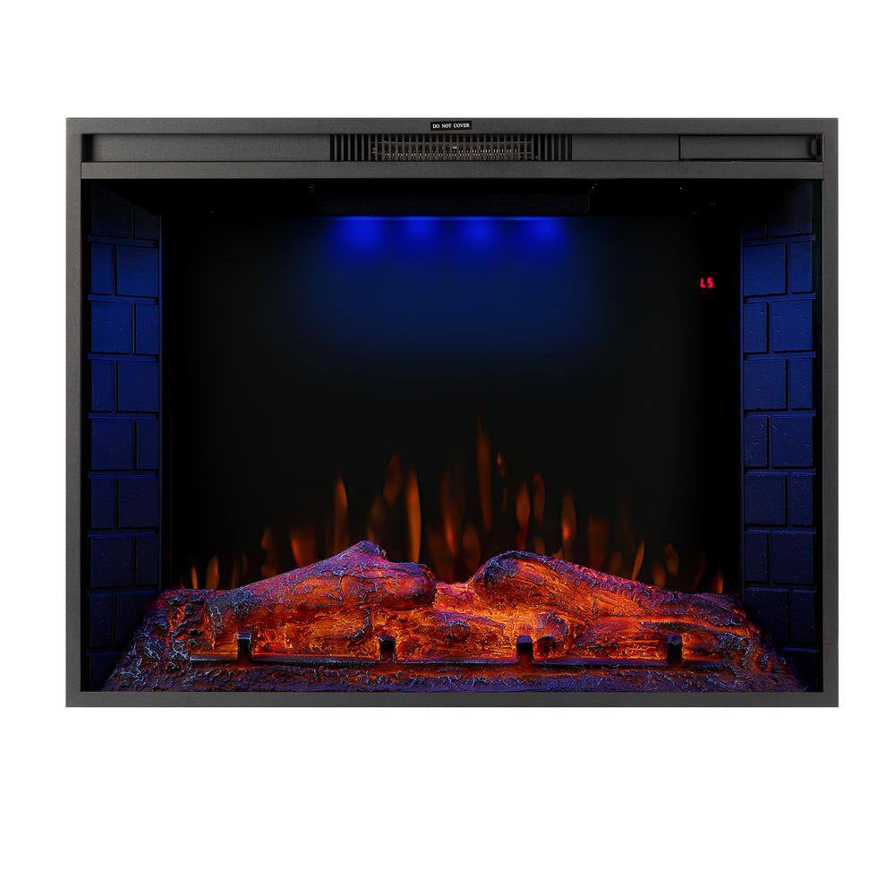 33 In.Led Recessed Fireplace with 3 Top Light Colors and Remote Control, Adjustable Heating and Touch Screen 1500W,Black