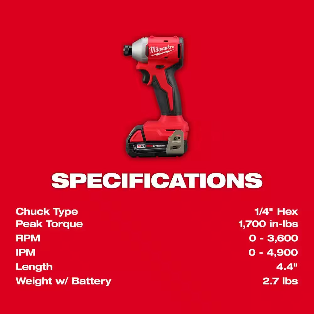 M18 18V Lithium-Ion Brushless Cordless 1/4 In. Impact Driver Kit with Two 2.0 Ah Batteries and Charger