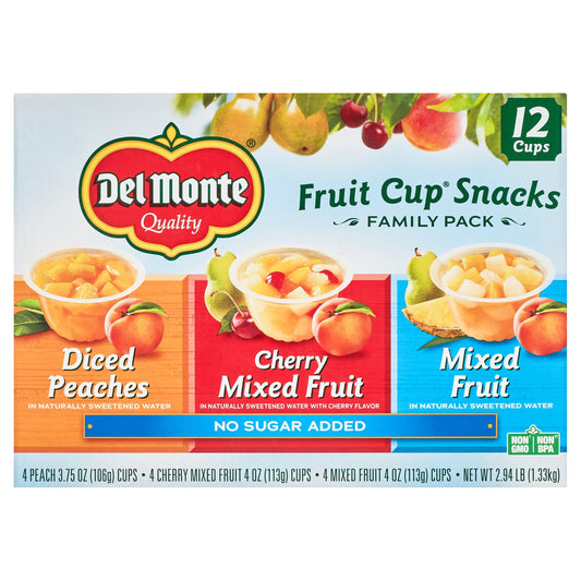 (12 Cups)  Fruit Cup Snacks, Family Pack, No Sugar Added, 4 Oz