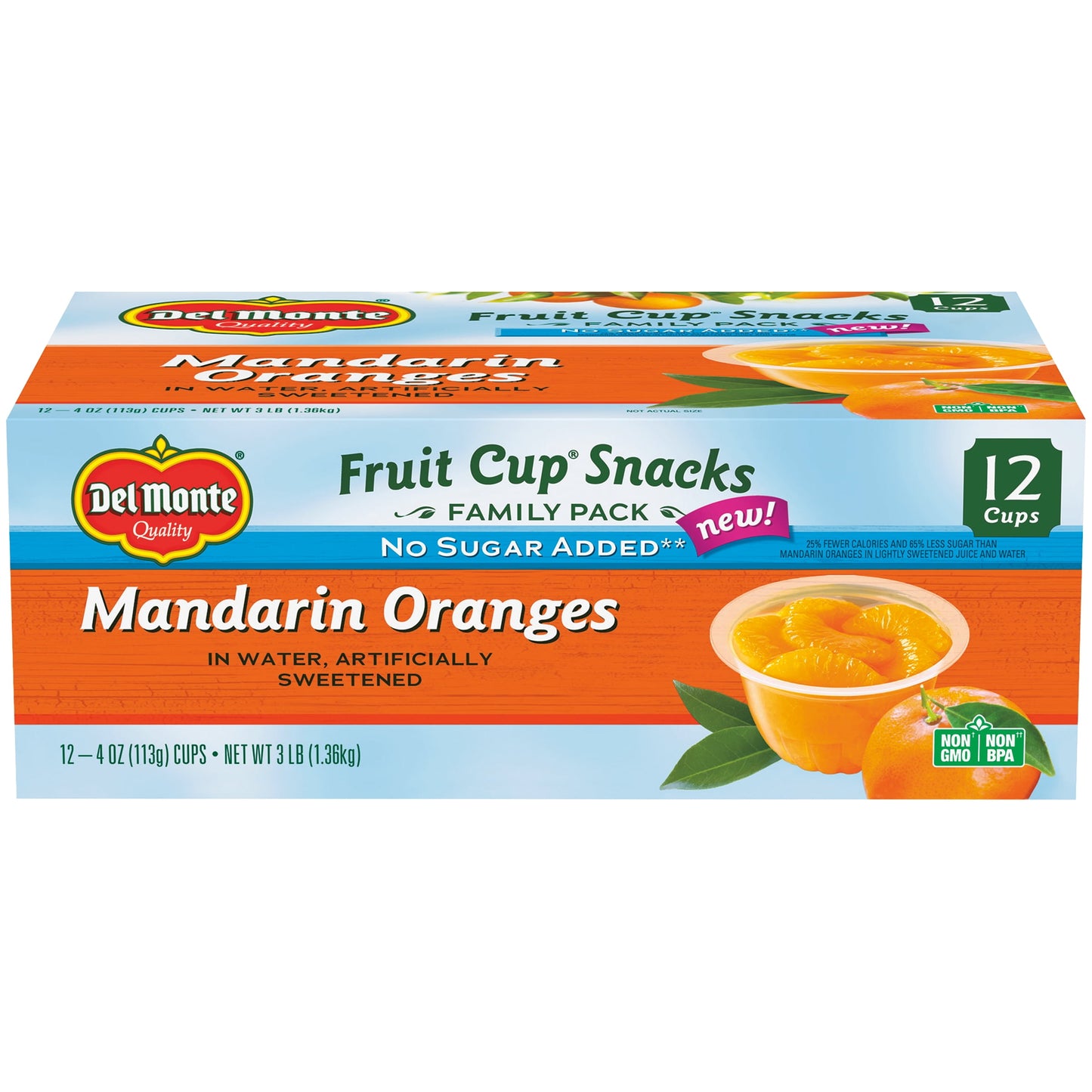 (12 Pack)  Fruit Cup Snacks No Sugar Added Mandarin Orange, 4 Oz Cups