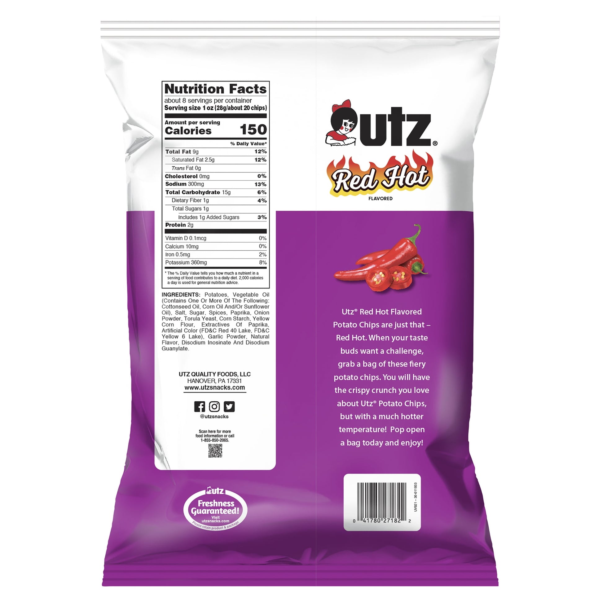 Red Hot Potato Chips, Gluten-Free, Family Size, 7.75 Oz Bag