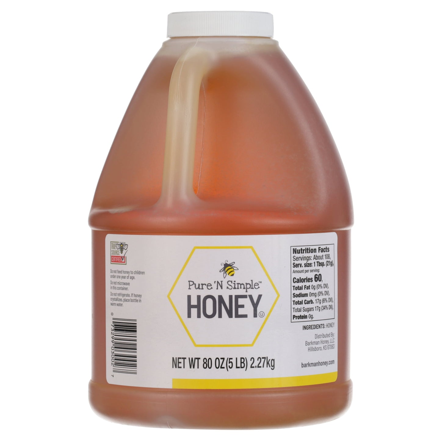 (2 Pack) Pure 'N Simple Honey, 100% Pure Honey, 80 Oz, Plastic Handle Jug, No Allergens