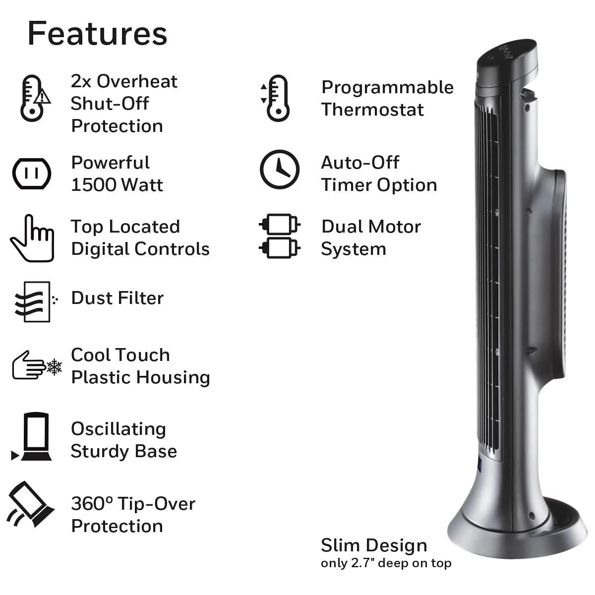 Digital Ceramic Tower Portable Heater, New, Grey, HCE322V