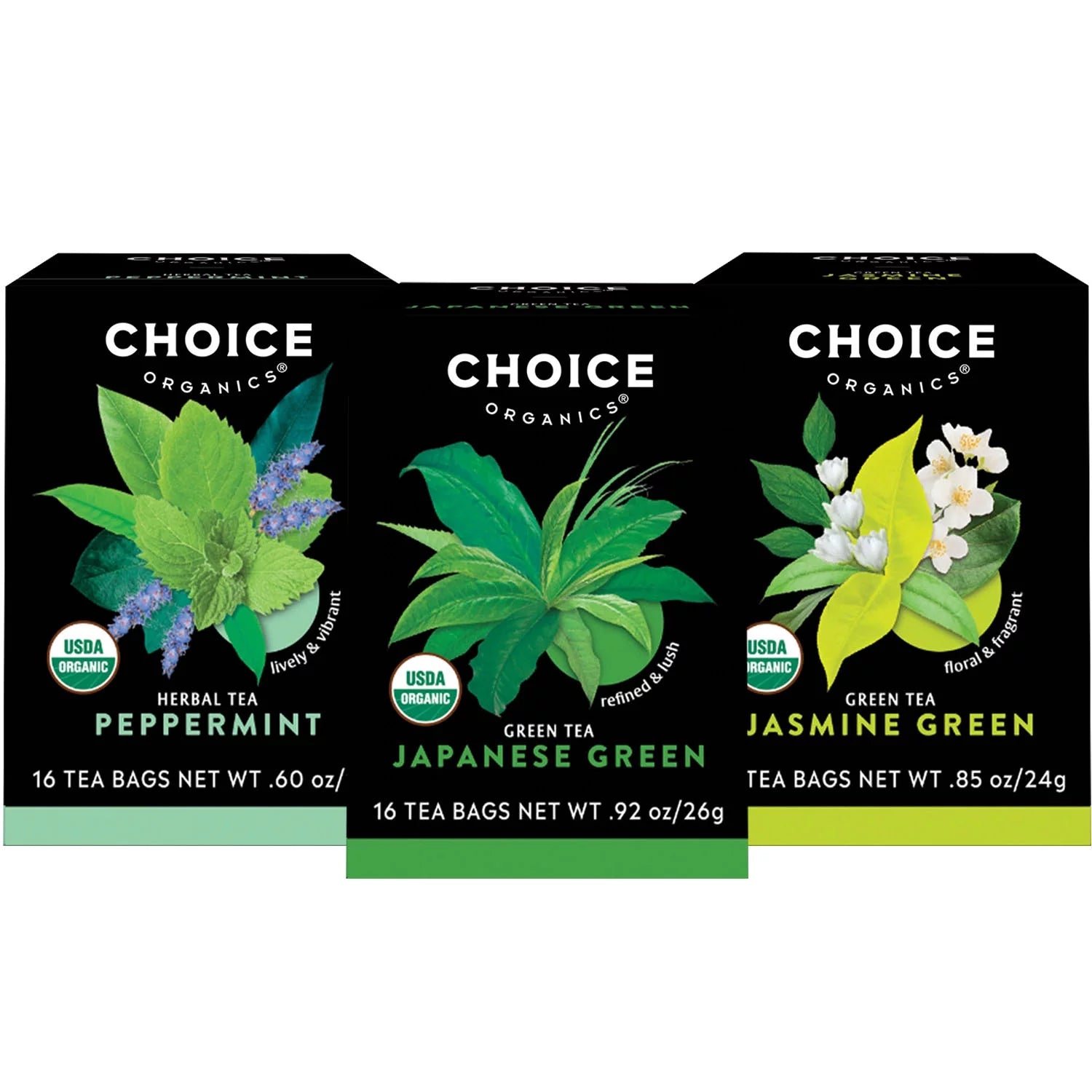 Green & Herbal Tea Variety Pack, Assorted Tea Bags, 3 Boxes of 16