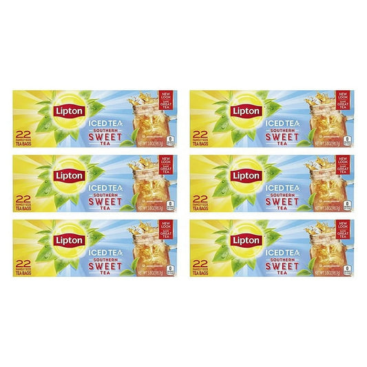 Family-Sized Black Iced Tea Bags, Southern Sweet Tea 22 Ct (Pack of 6)