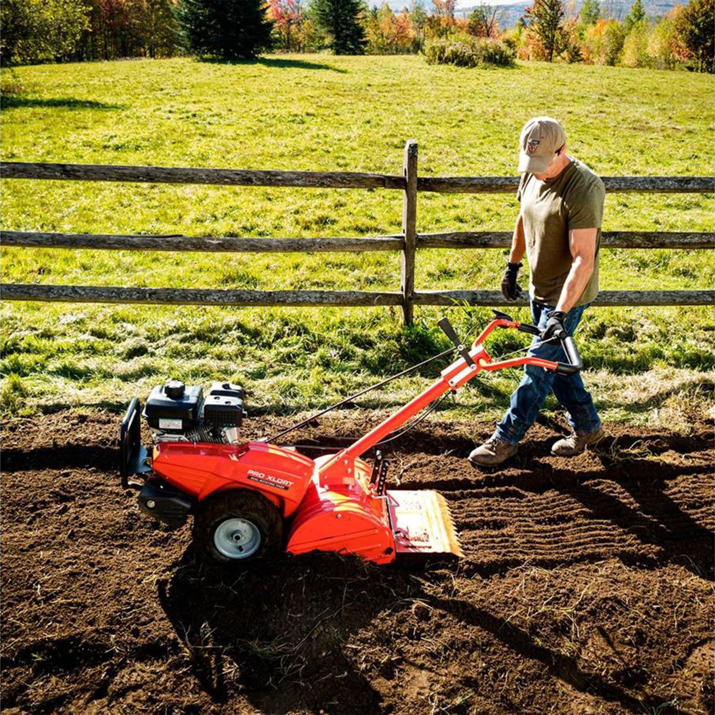 11 Inch Rear Tine Walk behind Tiller with Counter Rotating Tines, Orange