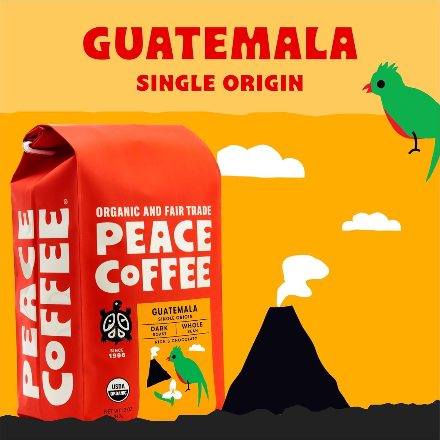 Guatemala Single Origin Coffee | 20 Oz Ground Dark Roast | Organic Fair Trade | Rich, Chocolatey Flavor | Shade Grown, Fresh Roasted