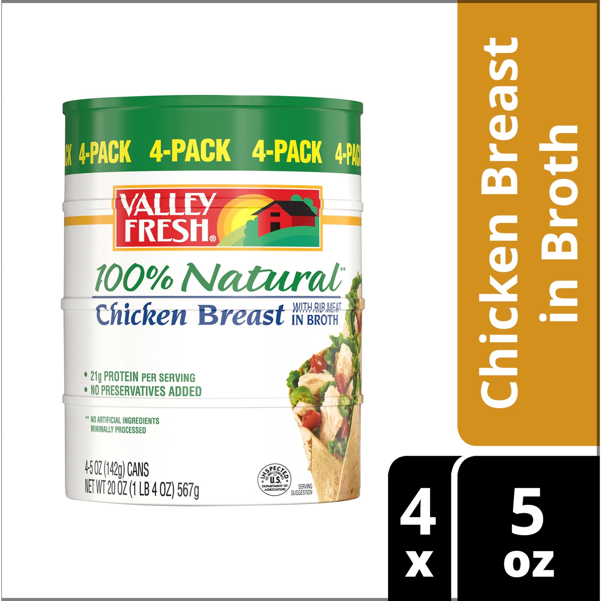 100% Natural* Chicken Breast in Water, Shelf Stable, 5 Oz Steel Can (4 Pack)