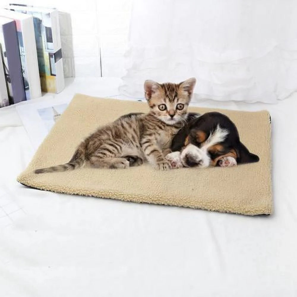 Cat and Dog Self Heating Pad, Pet Self-Warming Convertible Cuddle Bed, Electric-Free Quilted Cat Heating Mat Indoor, Machine Washable Thermal Dog Blanket, Brown, 24" X 18"