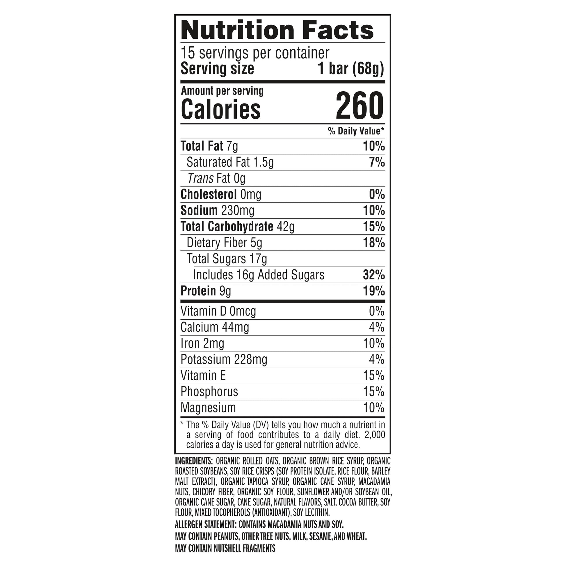 - White Chocolate Macadamia Nut Flavor - Made with Organic Oats - 9G Protein - Non-Gmo - Plant Based - Energy Bars - 2.4 Oz. (15 Pack)