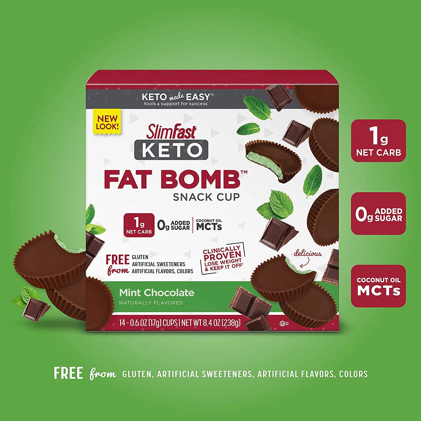 | Low Carb Chocolate Snacks, Keto Friendly, 0G Added Sugar, 3G Fiber | Mint Chocolate Cup, 14-Count Box