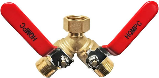 Garden Hose Y Valve Hose Splitter Brass Hose Splitter with Stainless Steel Long Handle Brass Y Valve Water Garden Hose Adapter 2 Way Y Valve 3/4" GHT Thread