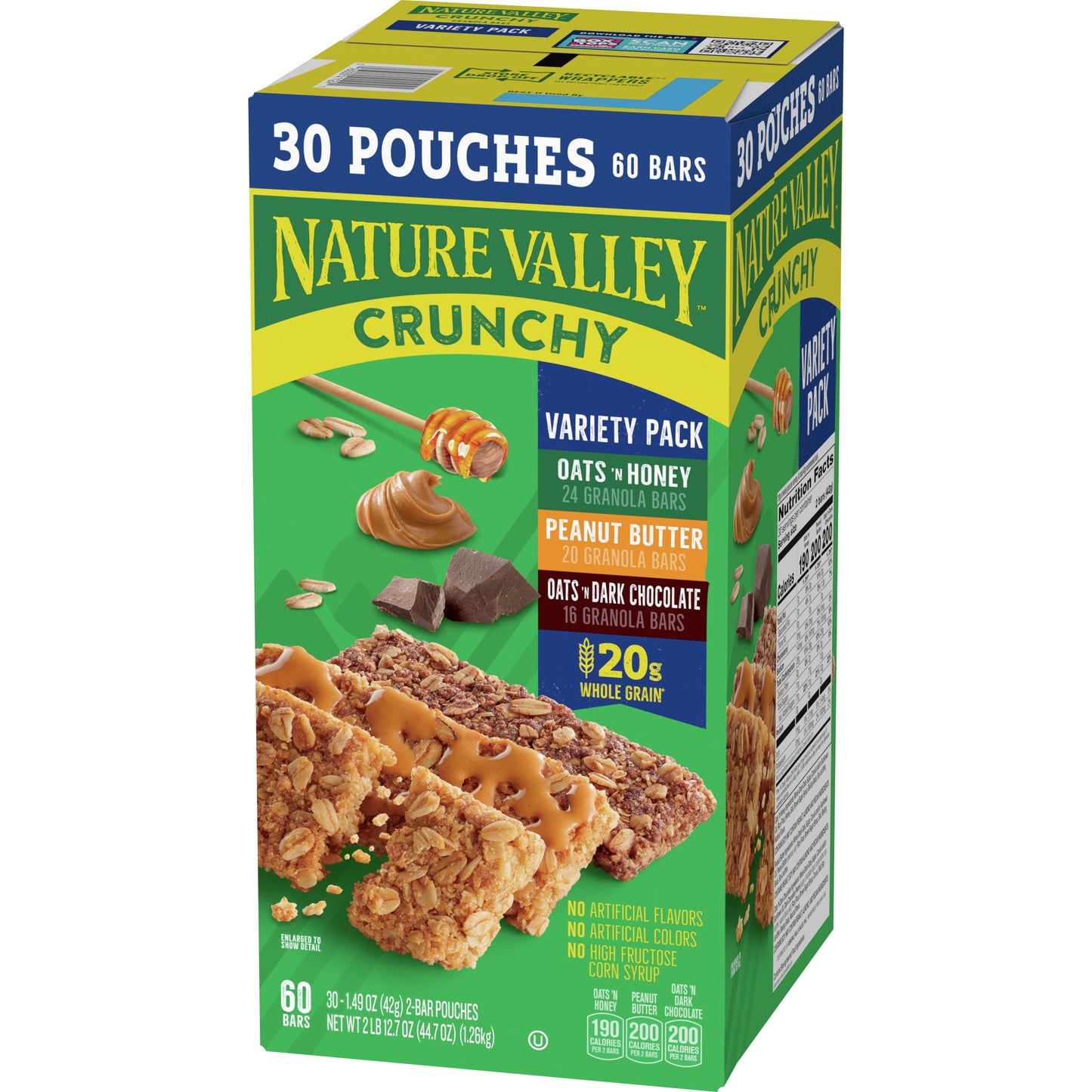 Nature Valley Crunchy Granola Bars, Variety Pack, 60 Bars, 44.7 OZ Count (30 Pouches)