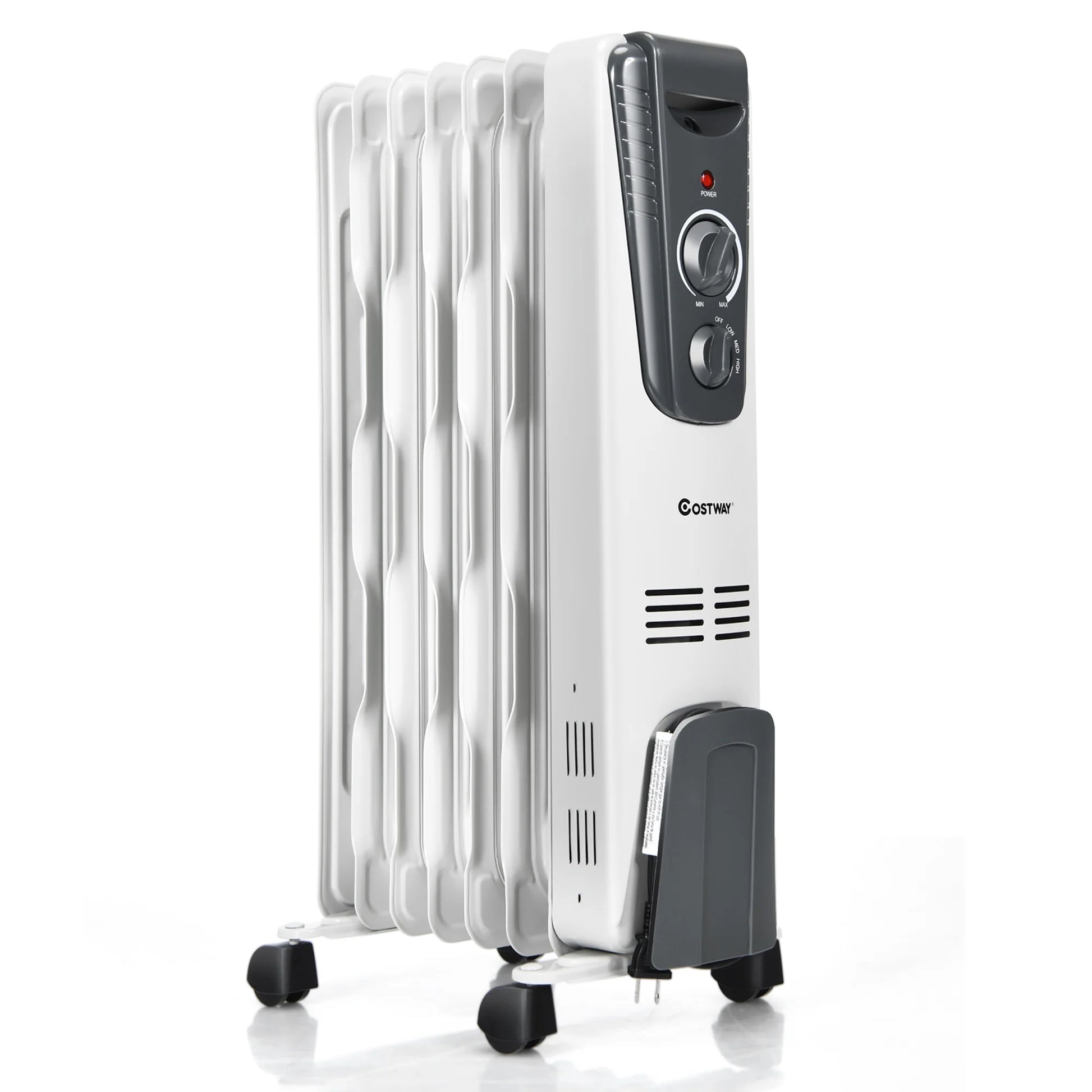 1500W Electric Oil Filled Radiator Space Heater 5.7 Fin Thermostat Room Radiant