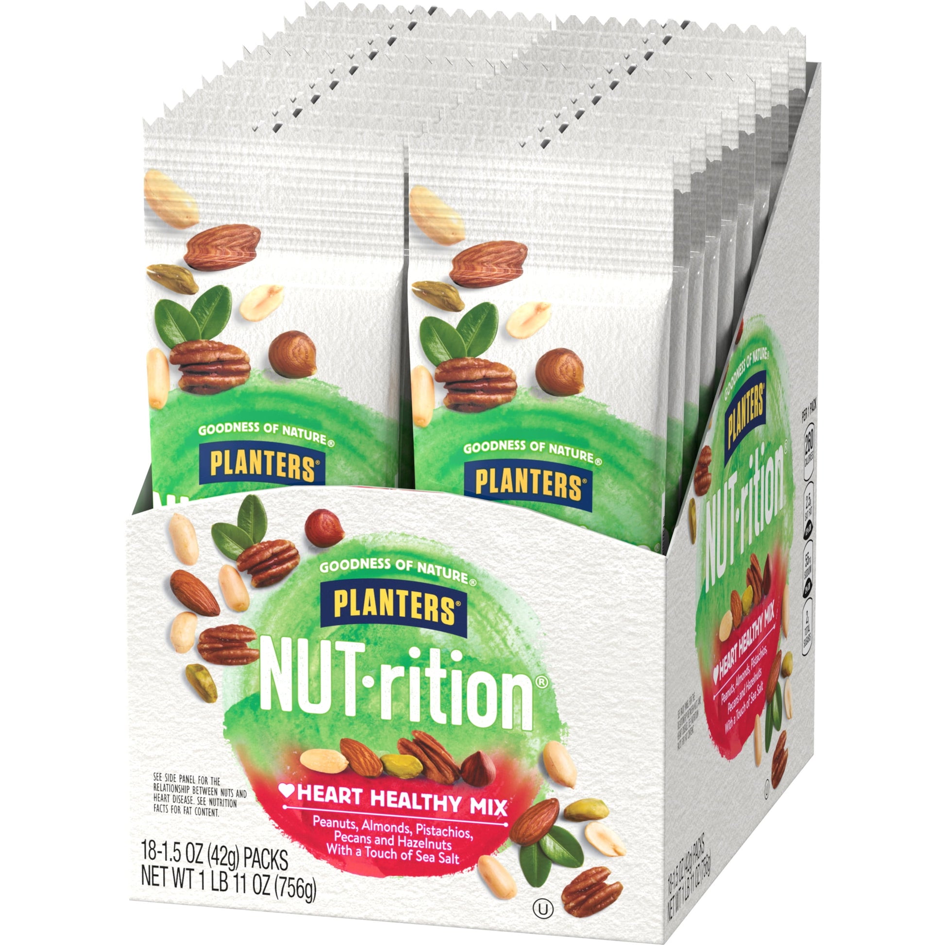 NUT-RITION Heart Healthy Mix with Peanuts, Almonds, Pistachios, Pecans, Hazelnuts & Sea Salt, 1.5 Oz Bag (Pack of 18)