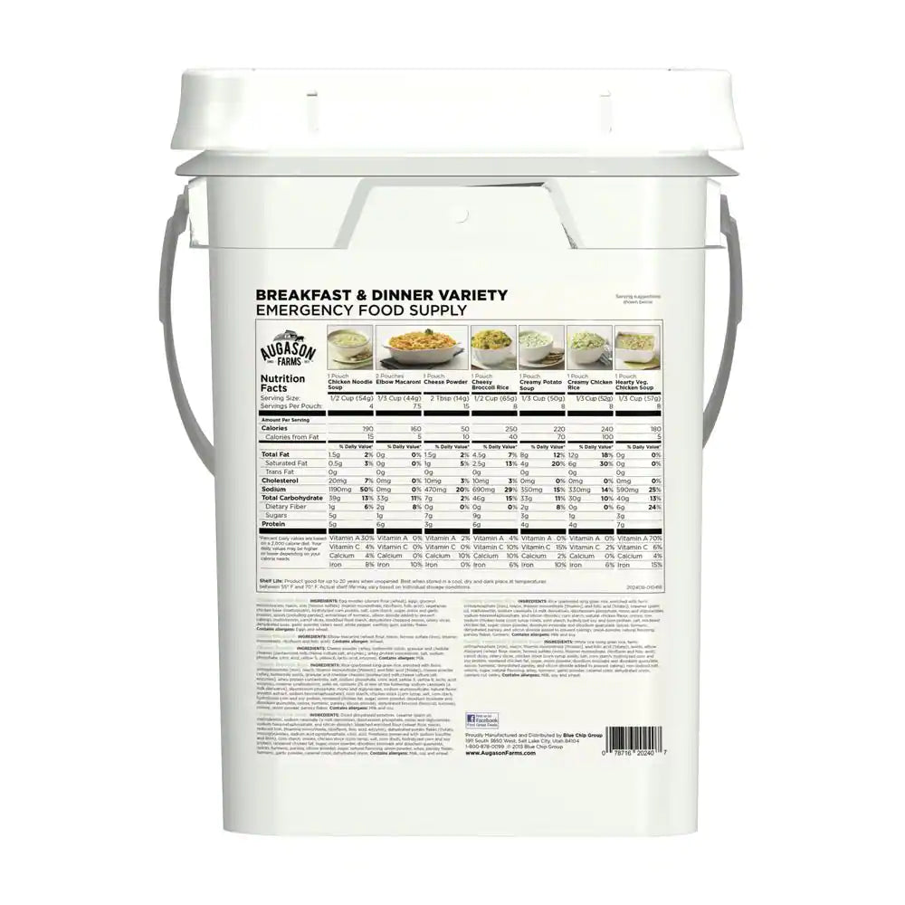 Breakfast and Dinner Variety Pail Emergency Food Supply 13 Varieties 4-Gallon Pail 25 Year Shelf Life