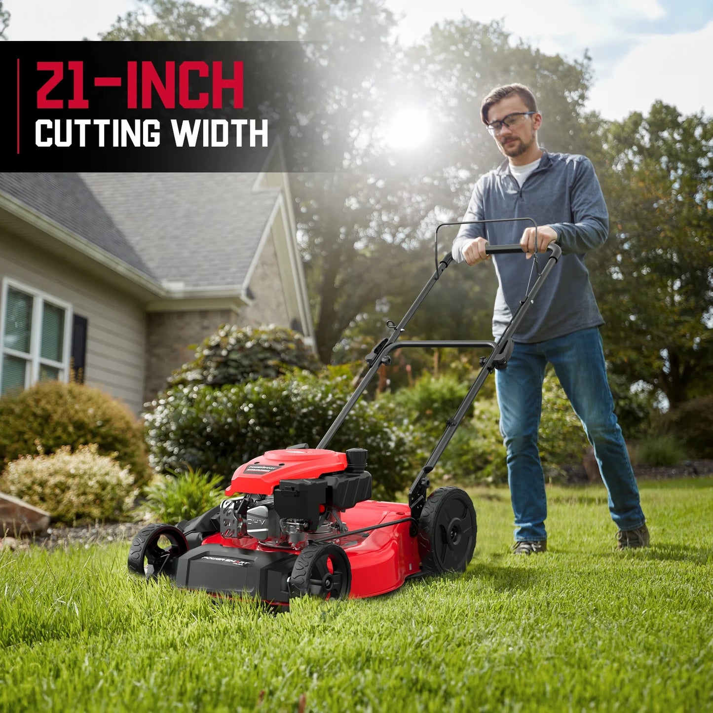 Gas Lawn Mower, 21 Inches 144Cc 2-In-1 Walk-Behind , Side Discharge Push Lawn Mower